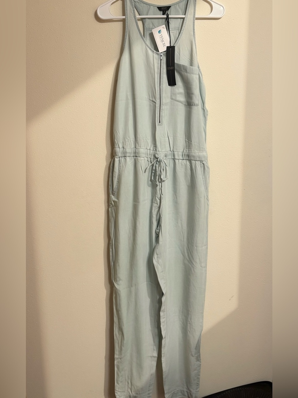 1250C NWT Light Blue Tencel Sleeveless Jumpsuit Romper Cargo Size S - Picture 2 of 4